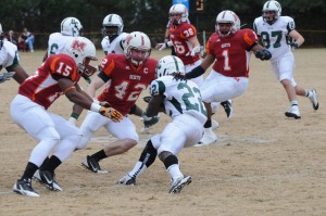 Maryville All-American linebacker Dylan Wolfenbarger closes on a Greensboro ball carrier.