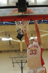 Hunter Bailey powers in a dunk as part of his game-high 20 points.