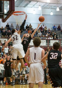 Andrew Petree (5) goes for the tip-in against Teeter.
