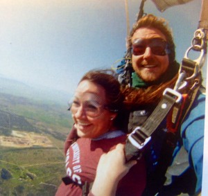 Abbie and skydiving instructor Blake take in the decent.