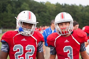Mountaineers Orlando Bledsoe, left, and Zach Amburn take in the jamboree.