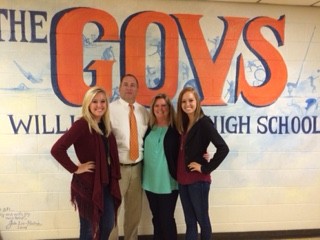 New William Blount football coach Philip Shadowens is accompanied at a press conference on Friday by, from left, daughter, Katie, wife, Laura, and daughter, Sydney.